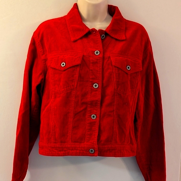 Gap Blue Jeans Vintage Red Corduroy Jacket Juniors Large - Picture 1 of 4